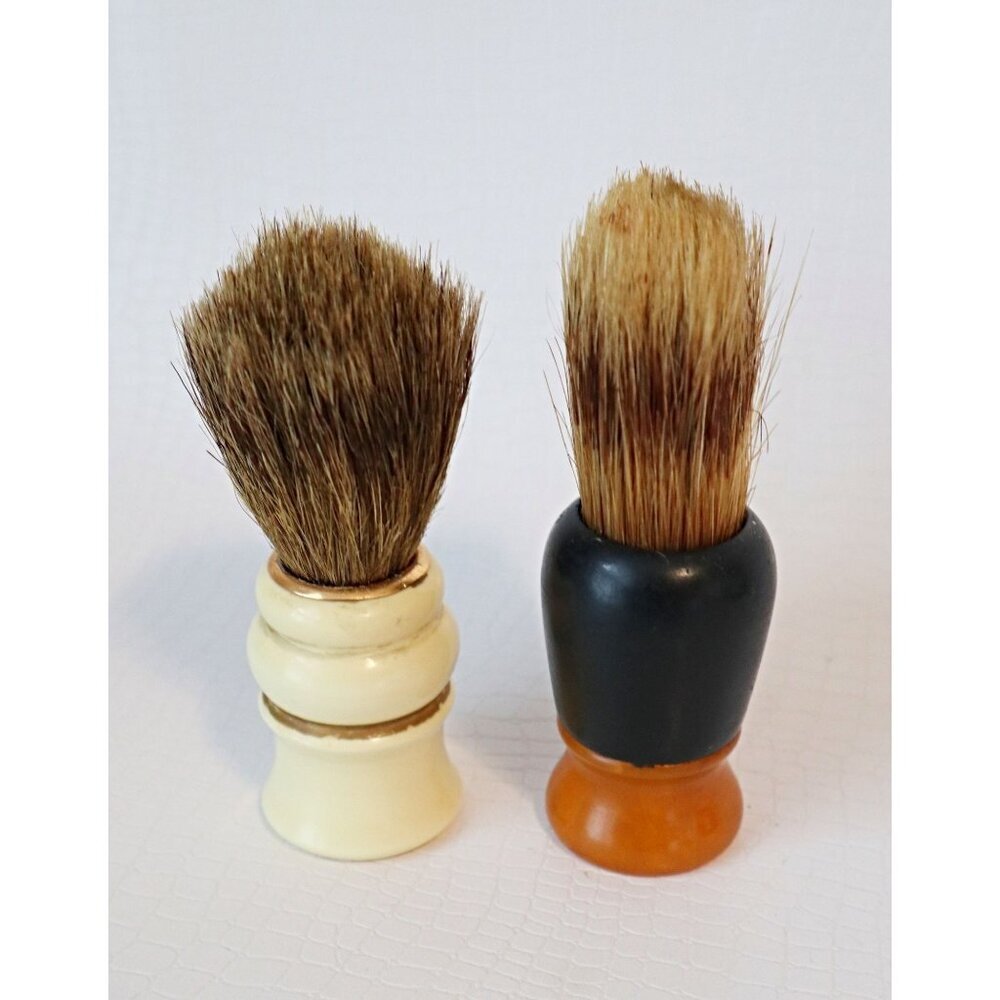 2 Vintage Shaving Brush  Badger Plastic & Bakelite Butterscotch 1930's